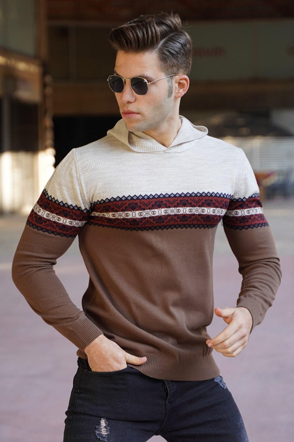 Beige Hooded Men's Sweater 5624