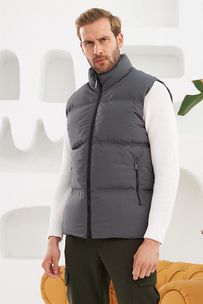 Men's Sports Water And Windproof Puffer Inflatable Vest Anthracite