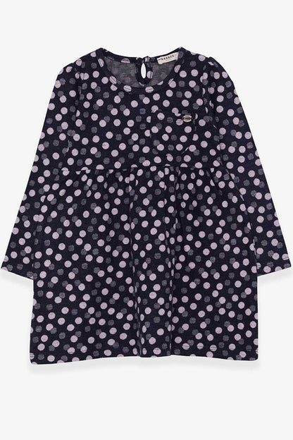 Girl's Long Sleeve Dress Polka Dot Patterned Navy Blue (Age 4-7)