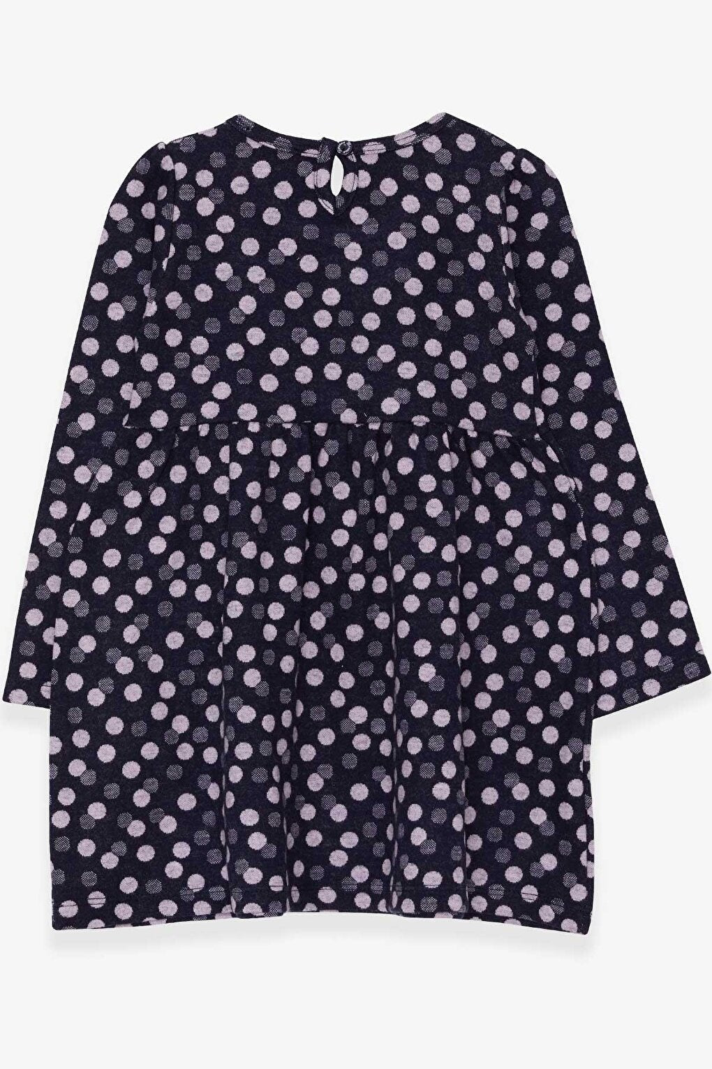 Girl's Long Sleeve Dress Polka Dot Patterned Navy Blue (Age 4-7)