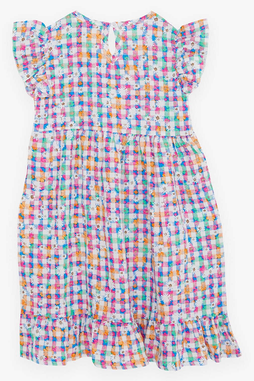 Girl's Dress Colorful Flower Patterned Ruffles Buttons on the Back Mixed Color (Age 5-8)