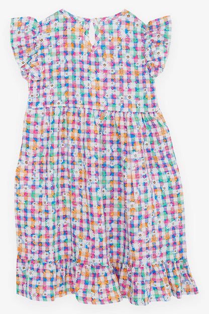 Girl's Dress Colorful Flower Patterned Ruffles Buttons on the Back Mixed Color (Age 5-8)