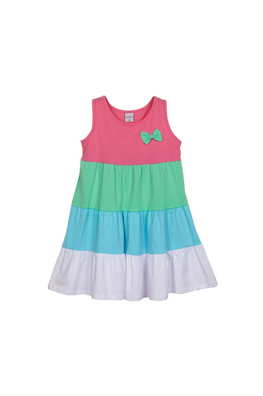 Candy Pink White Girl's Colorful Gathered Strap Dress