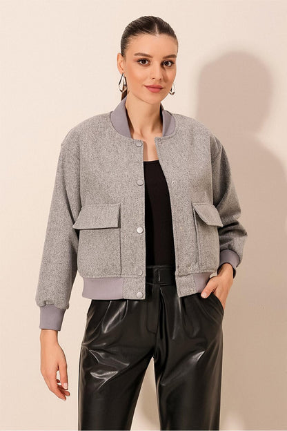 0688 Double Pocket Crop Jacket - Gray