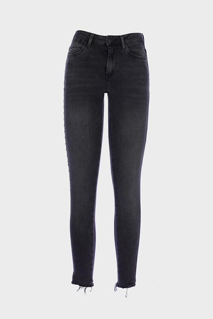 Naomi Anthracite Normal Waist Zippered Stone Skinny Fit Jean Trousers C 4526-054