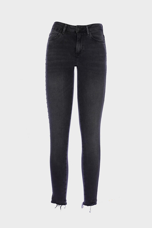 Naomi Anthracite Normal Waist Zippered Stone Skinny Fit Jean Trousers C 4526-054