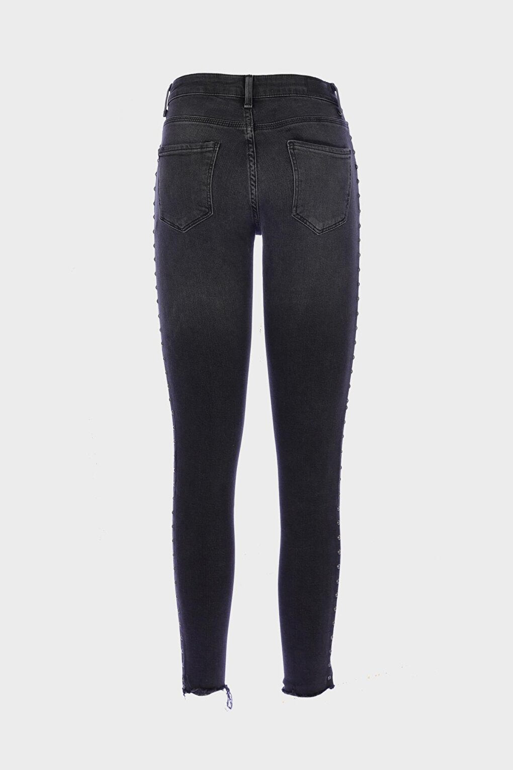 Naomi Anthracite Normal Waist Zippered Stone Skinny Fit Jean Trousers C 4526-054