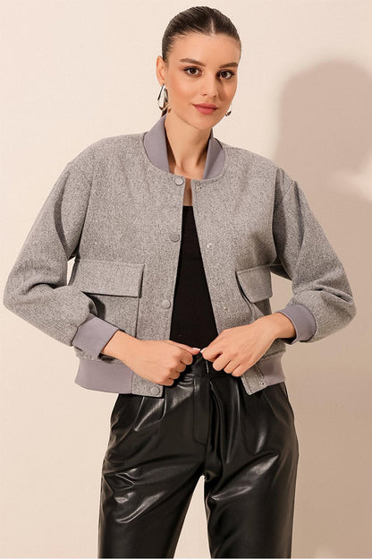 0688 Double Pocket Crop Jacket - Gray