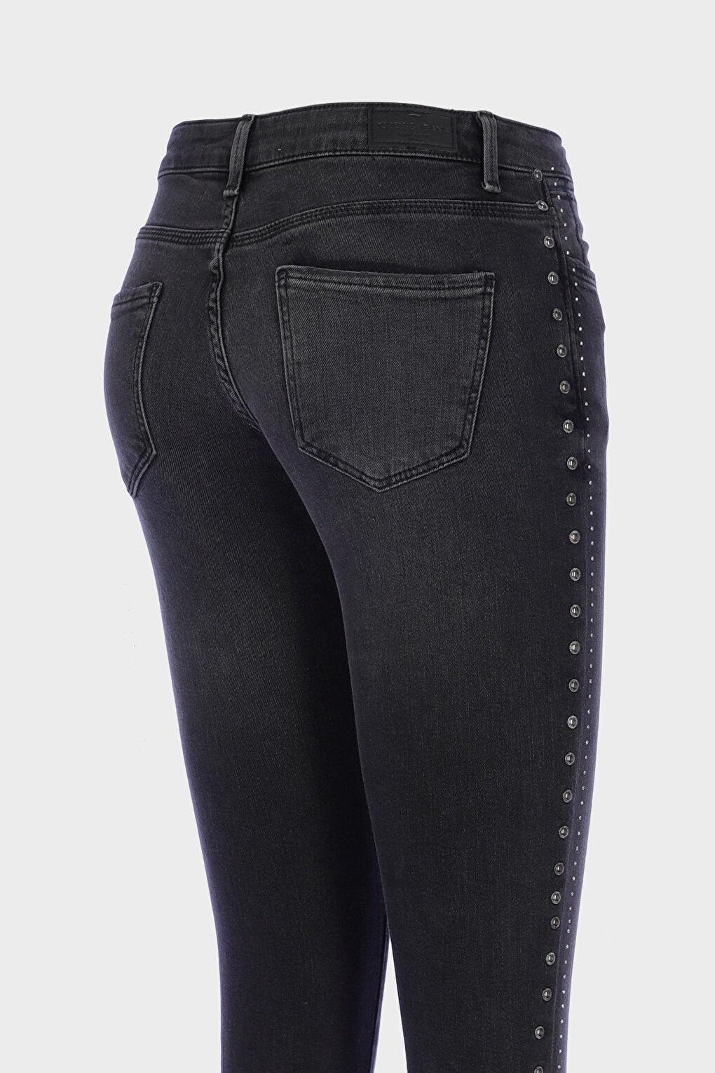 Naomi Anthracite Normal Waist Zippered Stone Skinny Fit Jean Trousers C 4526-054