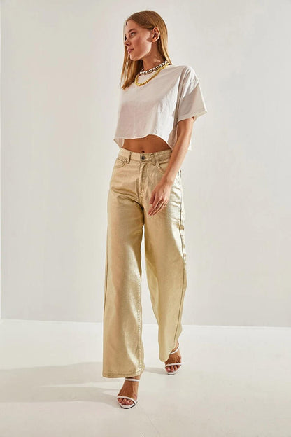 Women's Metallic Coated Trousers