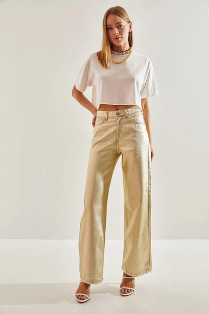 Women's Metallic Coated Trousers