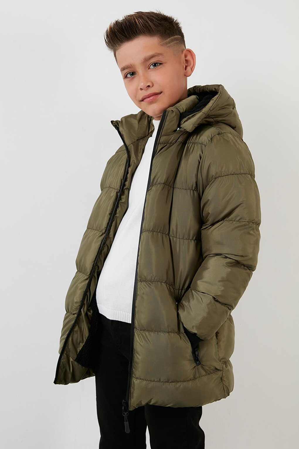 Removable Hooded Puffer Jacket with Plush Lining 576220K