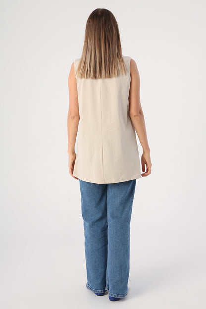 Stone Cotton Basic Sleeveless T-Shirt Tunic