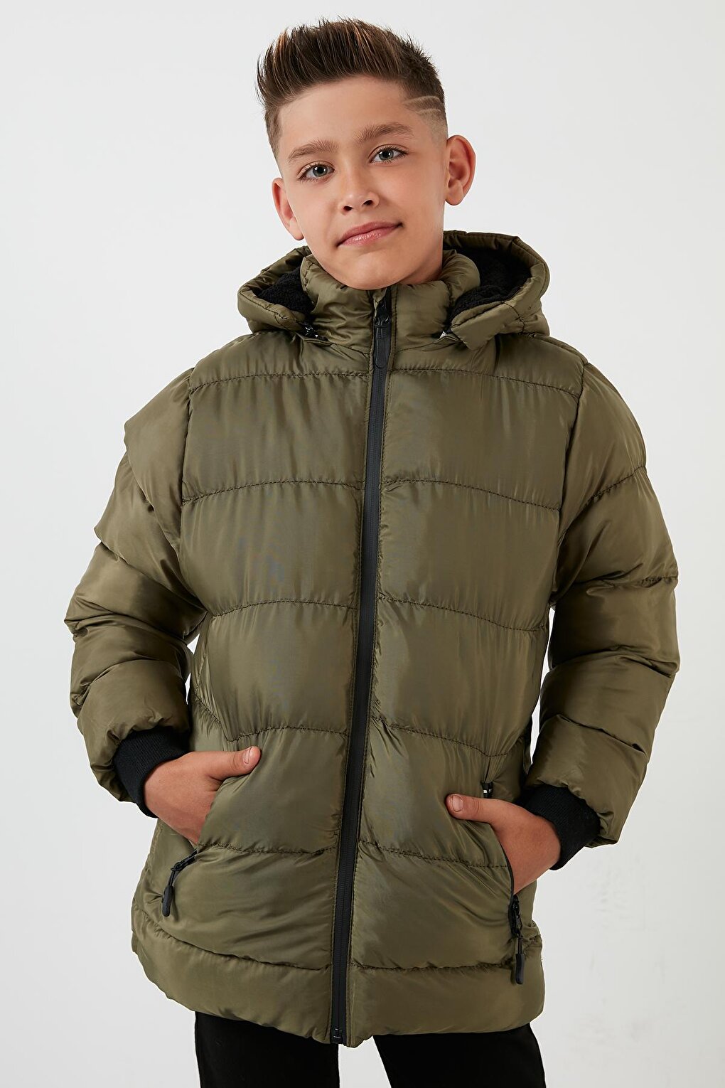 Removable Hooded Puffer Jacket with Plush Lining 576220K