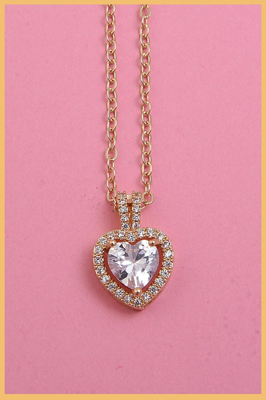 Women's 18K Gold Plated Zircon Heart Single Stone Steel Necklace (Imported Special Collection)