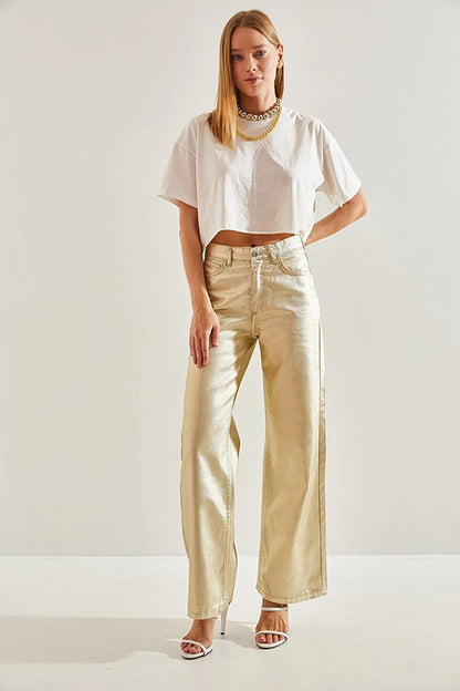 Women's Metallic Coated Trousers