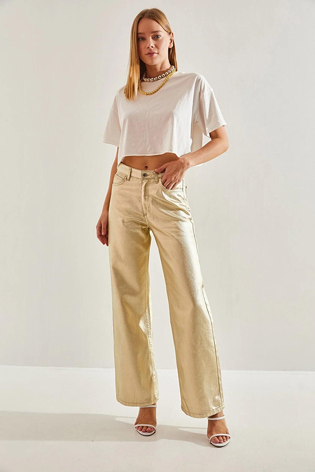 Women's Metallic Coated Trousers