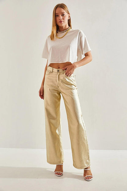 Women's Metallic Coated Trousers