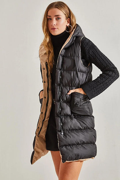 Women's Hooded Double-Sided Puffer Vest