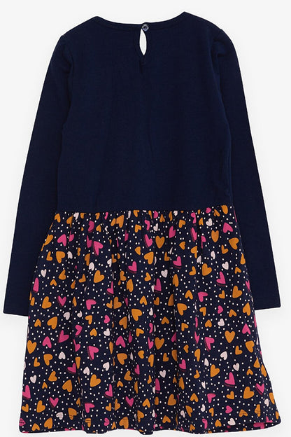 Girl's Long Sleeve Dress Colorful Heart Pattern Navy Blue (Age 4)