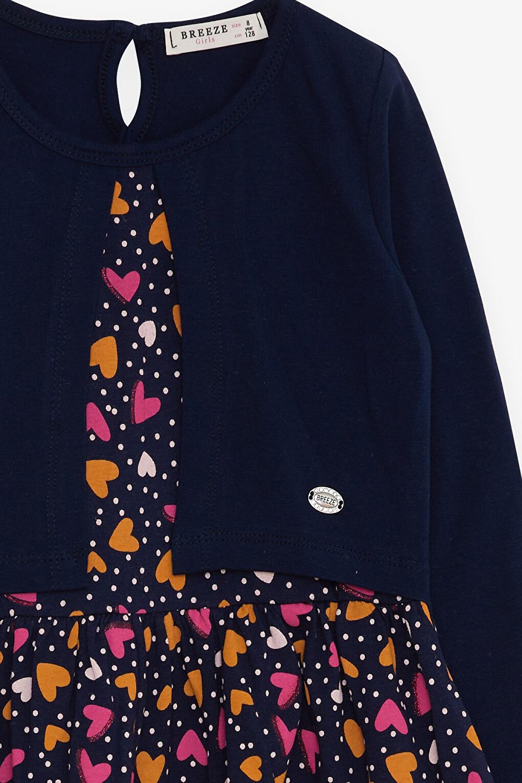 Girl's Long Sleeve Dress Colorful Heart Pattern Navy Blue (Age 4)