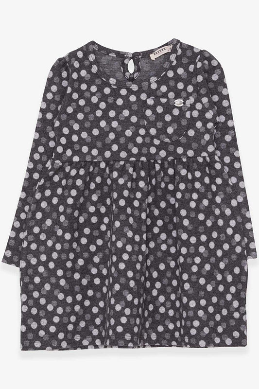 Girl's Long Sleeve Dress Polka Dot Patterned Gray (Age 4-8)