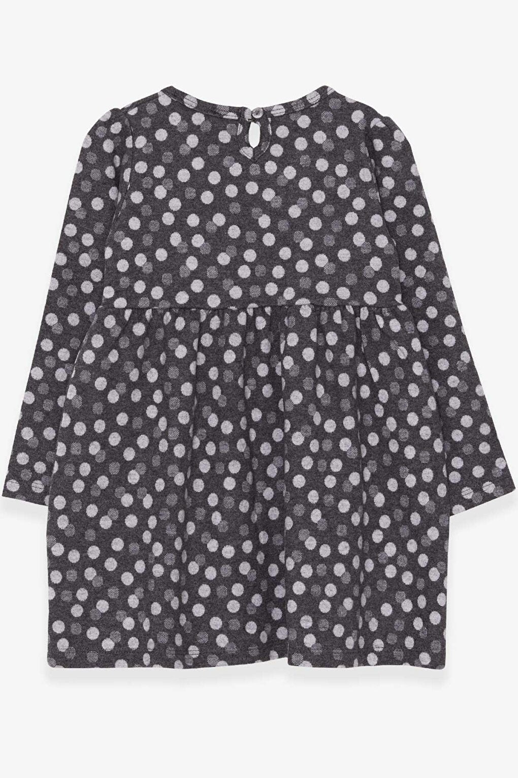 Girl's Long Sleeve Dress Polka Dot Patterned Gray (Age 4-8)