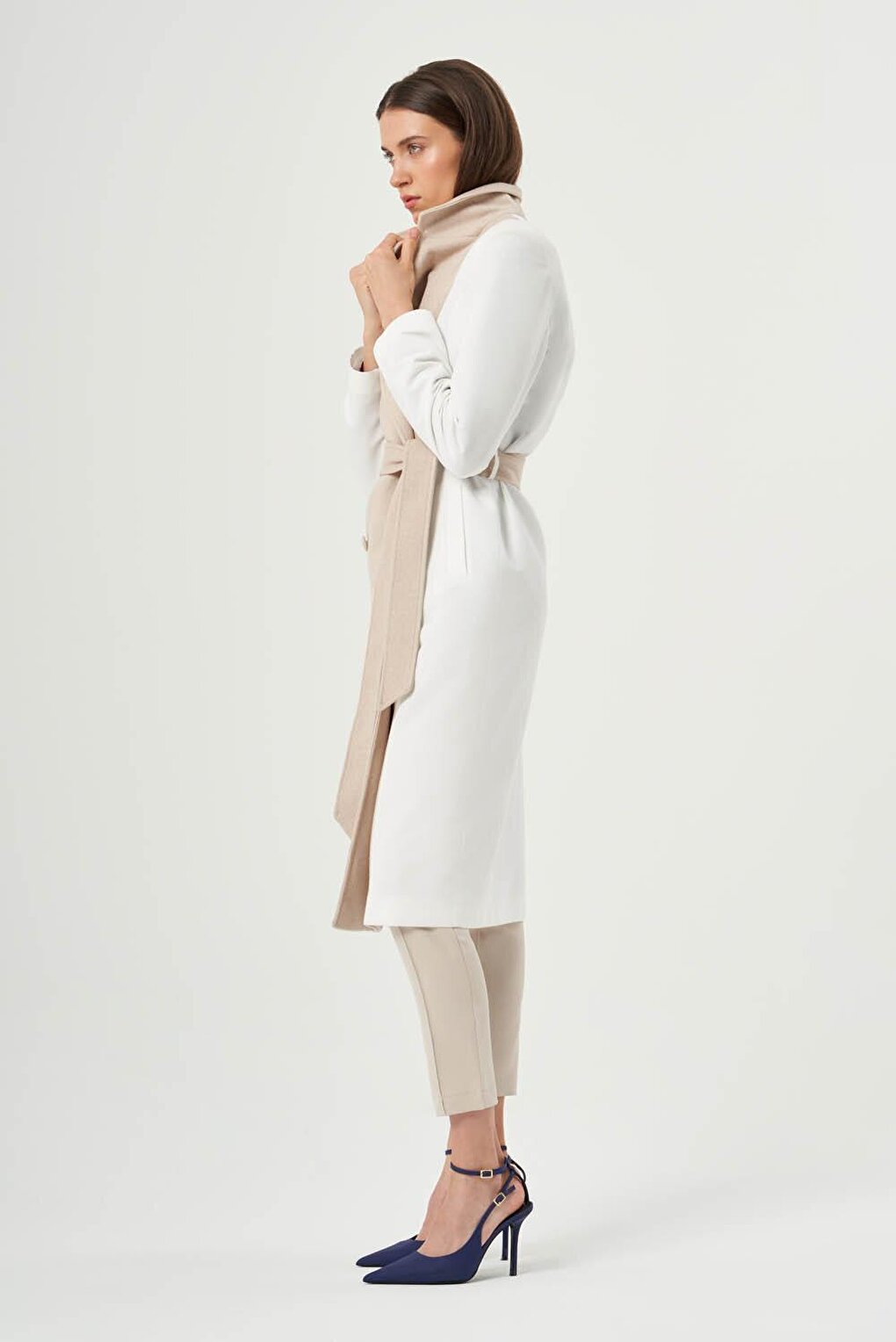 White Trench Coat with Stamp Block