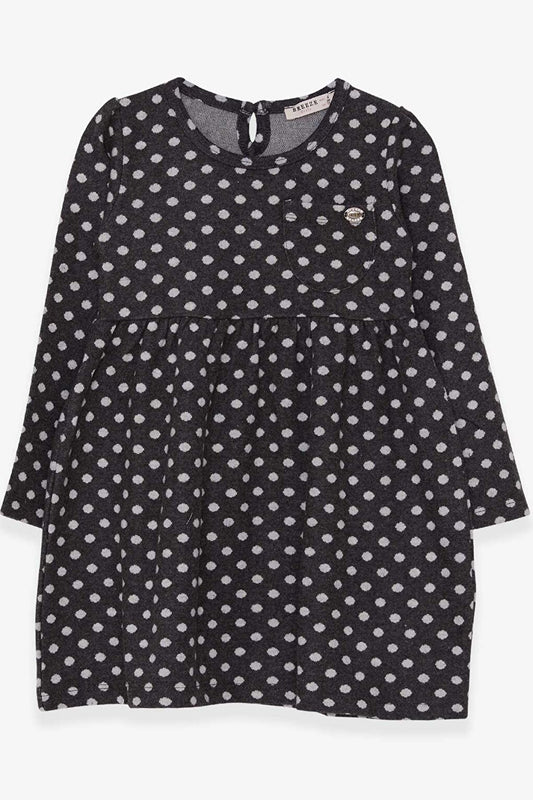 Girl's Long Sleeve Dress Polka Dot Patterned Smoked (Age 4-8)