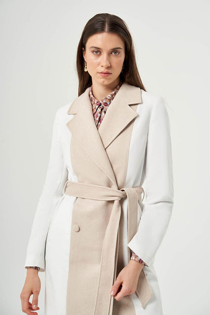 White Trench Coat with Stamp Block