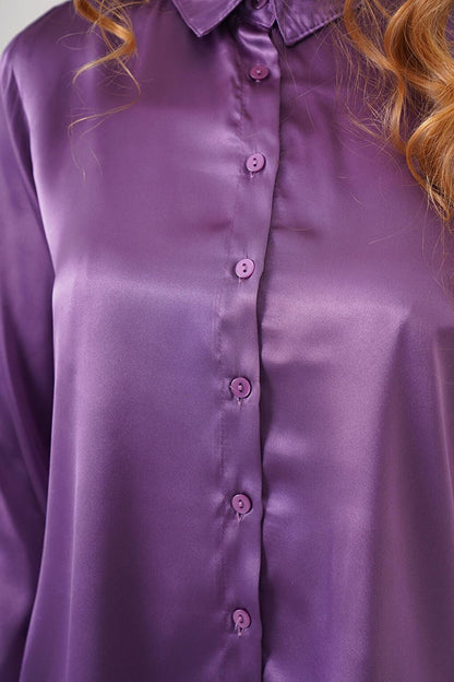 3964 Lightly Flowing Satin Shirt - Purple