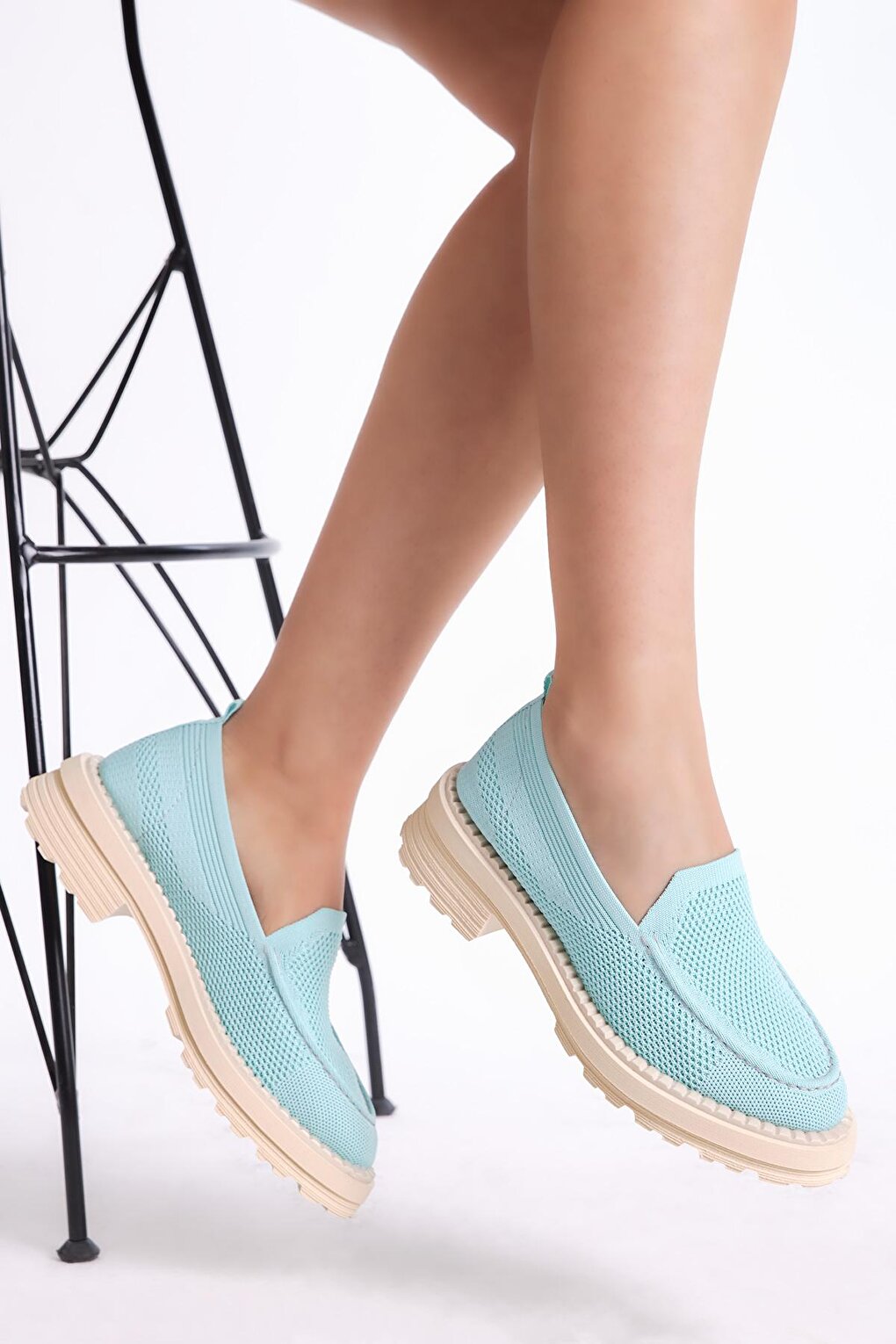 Women's Turquoise Comfortable Fit Tricot Sneaker