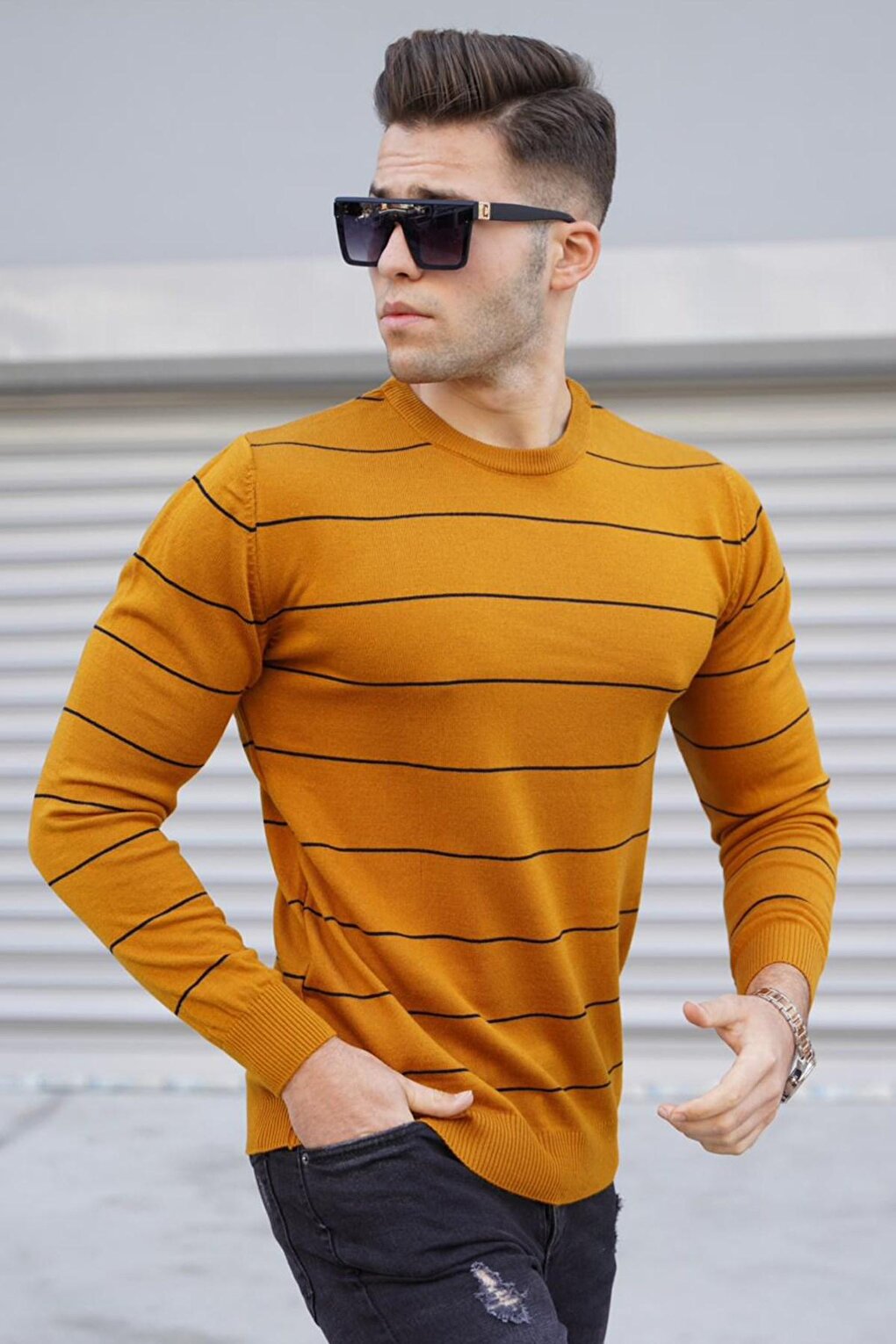 Mustard Striped Knitwear Sweater 5177