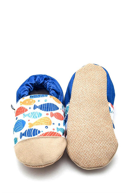 Fish Patterned Cotton Lined Anti-Slip Sole Booties