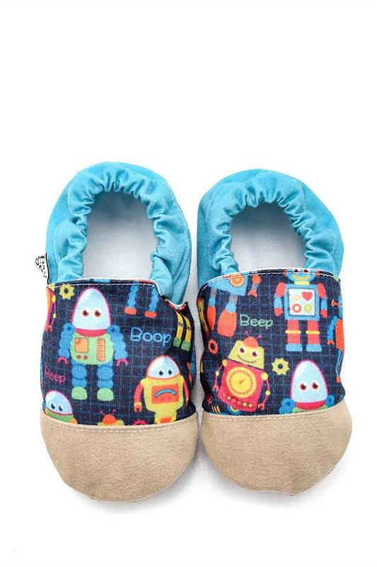 Robot Patterned Cotton Lined Anti-Slip Sole Booties