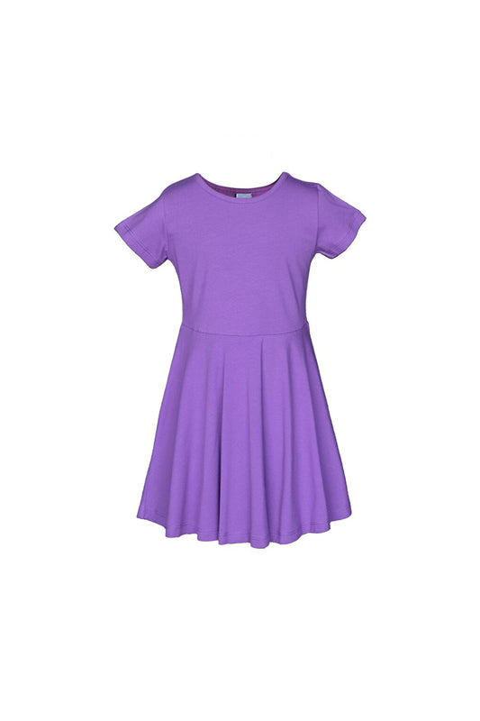 Light Purple Girl's Plain Basic Short Sleeve Dress