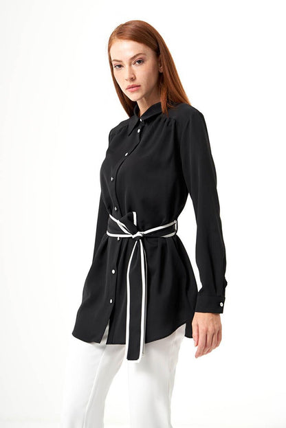 Belt Piping Black Shirt Tunic