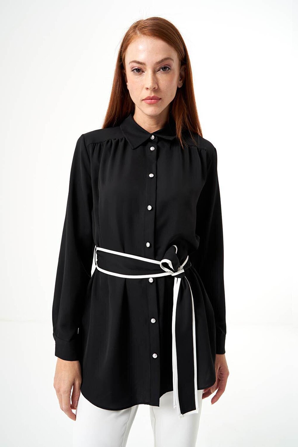 Belt Piping Black Shirt Tunic