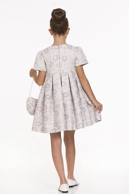 Floral Pattern Dress with Jacquard Bag