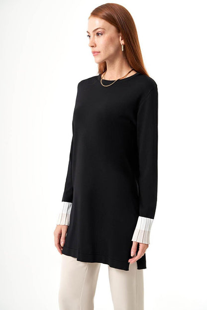 Sleeve Pleated Rayon Knitwear Black-Stone Tunic