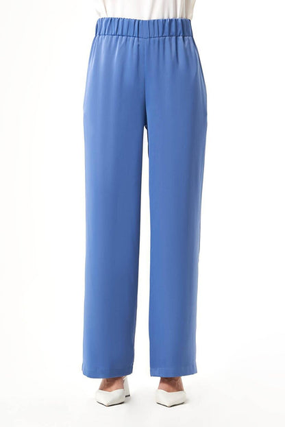 Satin Indigo Trousers with Elastic Waist