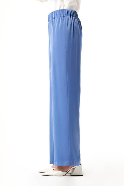 Satin Indigo Trousers with Elastic Waist