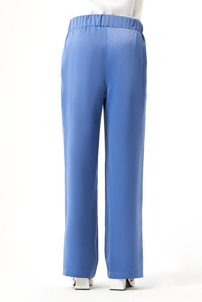 Satin Indigo Trousers with Elastic Waist