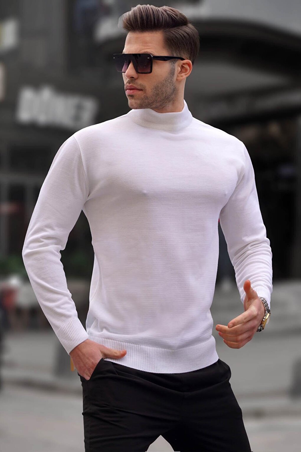 Ecru Slim Fit Half Turtleneck Men's Knitwear Sweater 6343