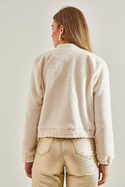 Women's Short Bomber Boucle Jacket