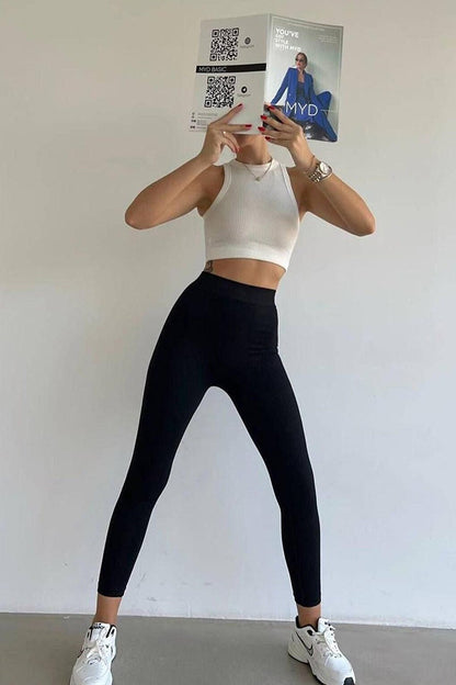 Black High Waist Women's Ribbed Leggings MG1625