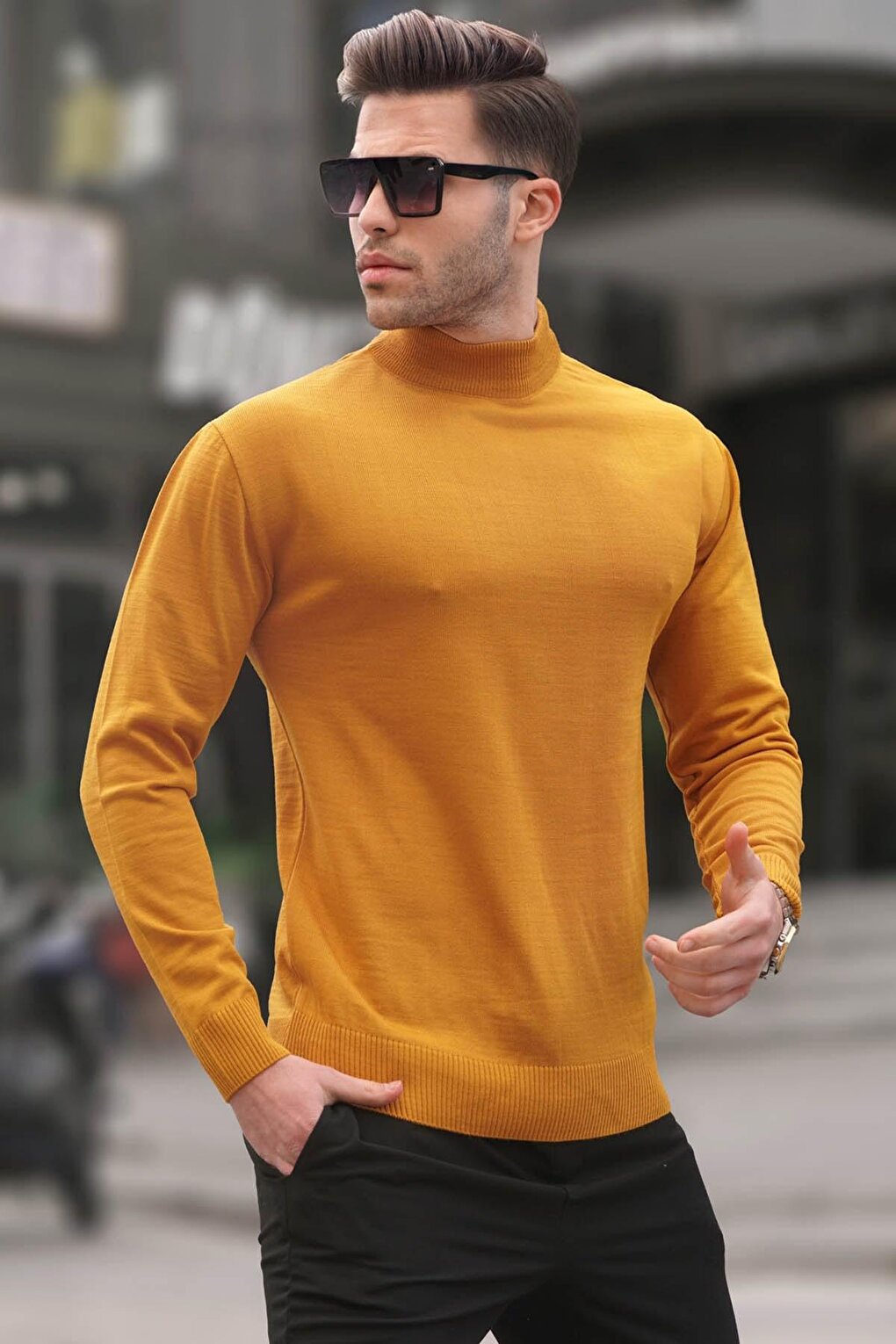 Mustard Slim Fit Half Turtleneck Men's Knitwear Sweater 6343