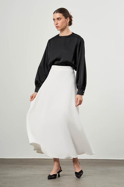 Flared Ecru Skirt with Elastic Waist