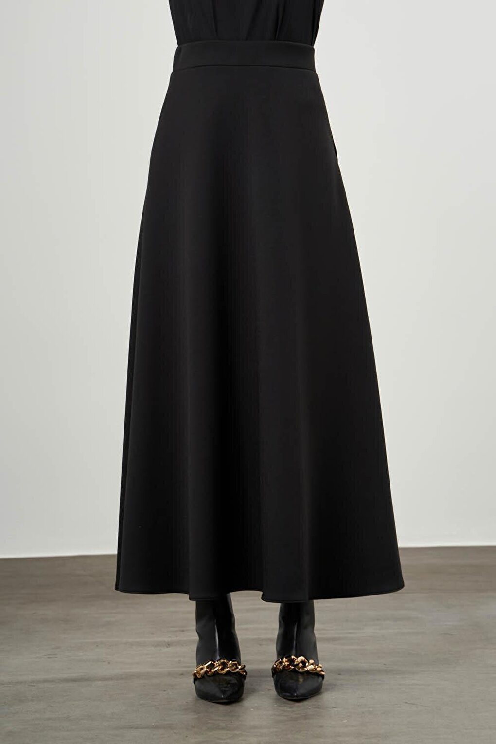 Flared Black Skirt with Elastic Waist