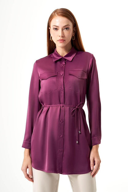 Satin Dusty Rose Tunic with Pocket Detail